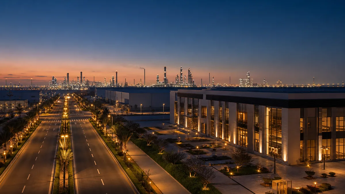 An industrial scene inspired by the city of Jubail